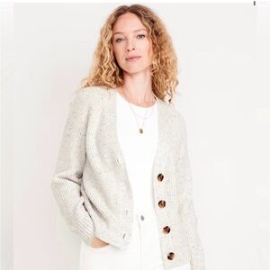 Old Navy Shaker Stitch Speckled Cream Cardigan with Button closure v neck